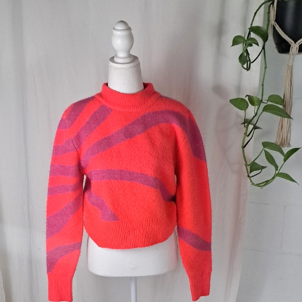 Anthro CIEBON Ellee Crop Mock Pink and Purple Swirl Cozy Sweater XS